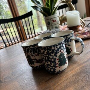 4 Folk Craft CABIN IN THE SNOW by Tienshan Christmas Winter Coffee Mug Cup